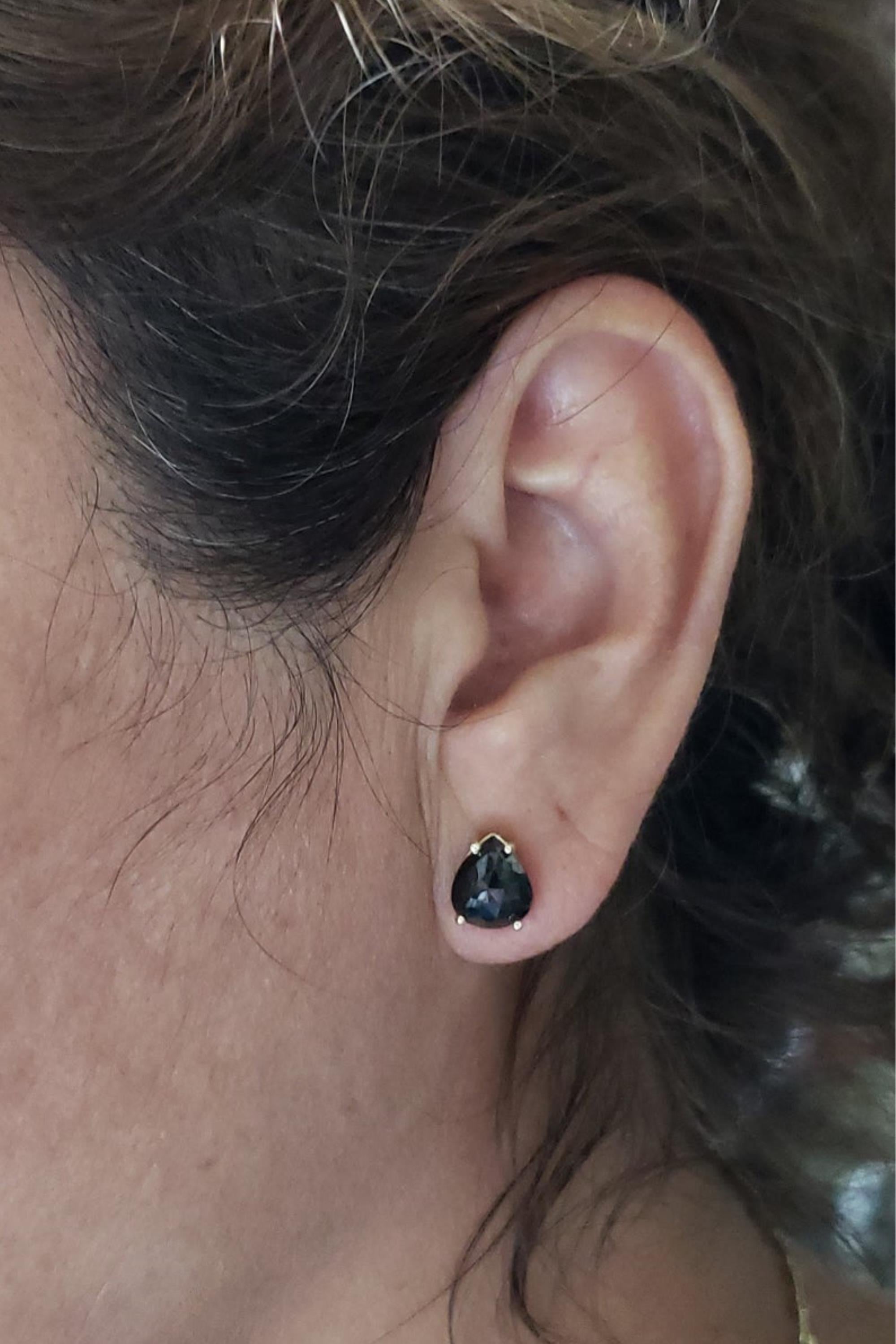 14Kt Gold 3.10 Ct Rose Cut Black Diamond Teardrop Stud Earrings