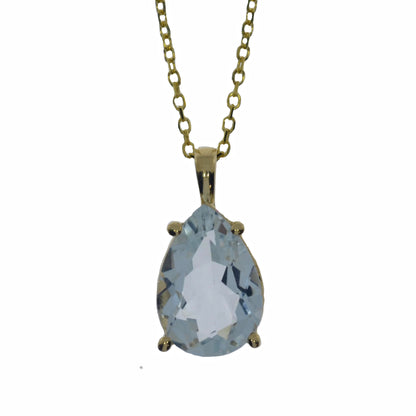 14Kt Gold Genuine Natural Aquamarine Teardrop Pendant Necklace