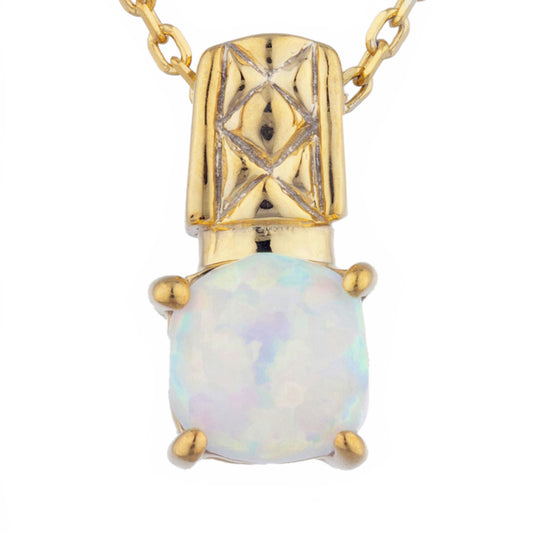 14Kt Yellow Gold Plated Opal Round Design Pendant