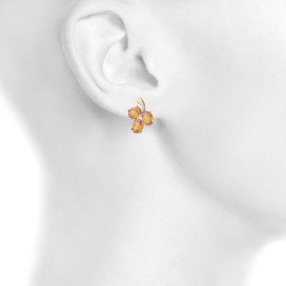 14Kt Yellow Gold Plated Orange Citrine Oval Design Stud Earrings