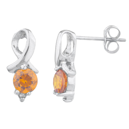 1 Ct Orange Citrine & Diamond Round Design Stud Earrings 14Kt White Gold