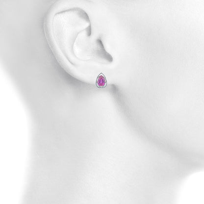 4 Ct Created Ruby Pear Teardrop Design Stud Earrings .925 Sterling Silver