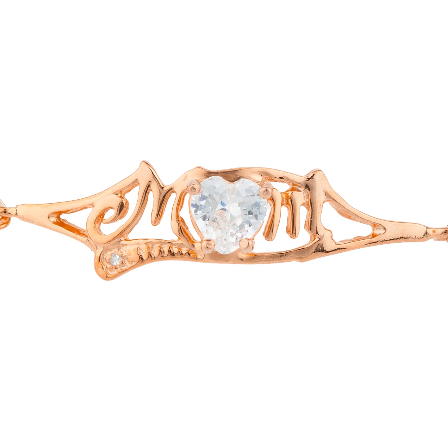 Zirconia & Diamond Heart Mom Bracelet 14Kt Rose Gold Plated Over .925 Sterling Silver