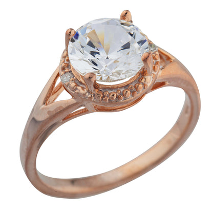 14Kt Gold 2 Ct White Sapphire & Diamond Halo Design Round Ring