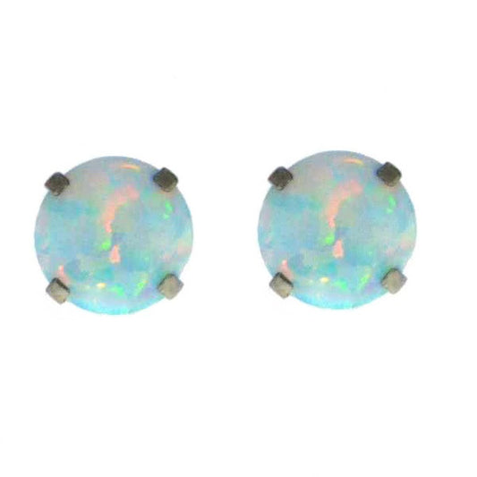 14Kt White Gold Opal Round Stud Earrings