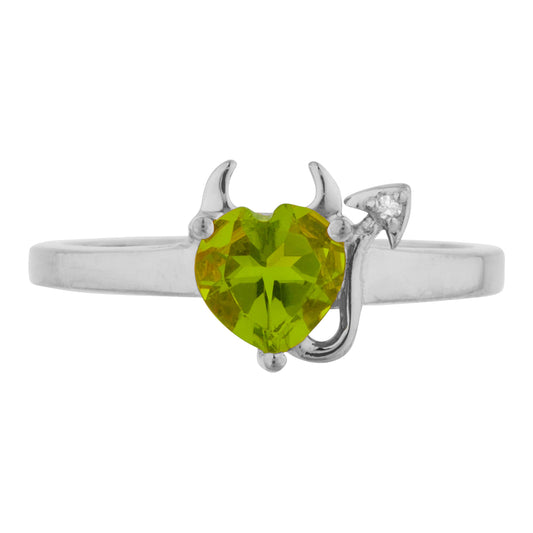 Peridot & Diamond Devil Heart Ring 14Kt Yellow Gold Rose Gold Silver