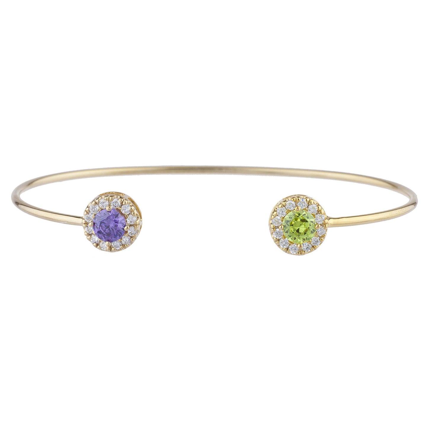 1 Ct Alexandrite & Peridot Halo Design Round Bangle Bracelet 14Kt Yellow Gold Rose Gold Silver