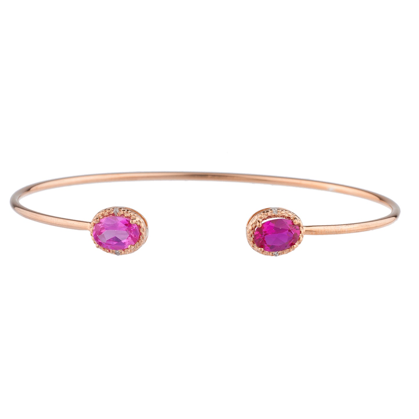 Pink Sapphire & Ruby Diamond Bangle Oval Bracelet 14Kt Rose Gold Plated Over .925 Sterling Silver