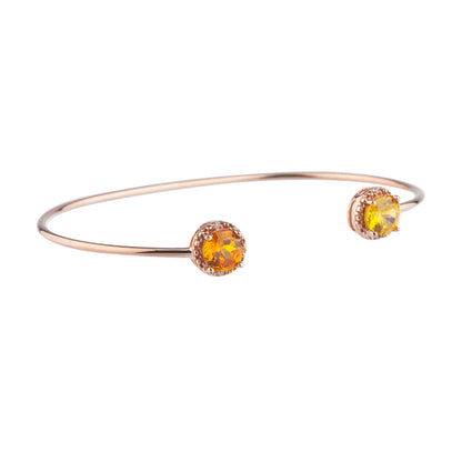 14Kt Gold Orange & Yellow Citrine Diamond Round Bangle Bracelet