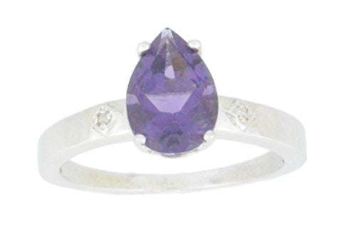 2 Ct Amethyst & Diamond Pear Ring .925 Sterling Silver Rhodium Finish