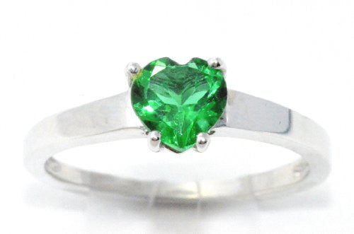 1 Ct Created Emerald Heart Ring .925 Sterling Silver Rhodium Finish