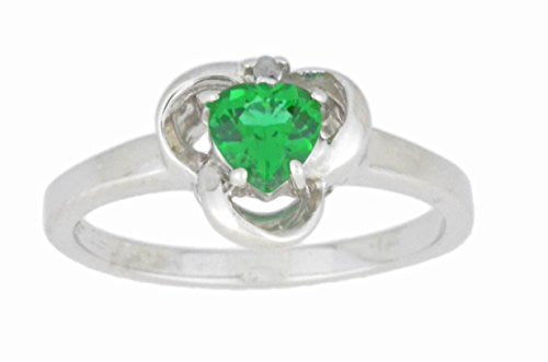 0.50 Ct Created Emerald & Diamond Heart Ring .925 Sterling Silver Rhodium Finish