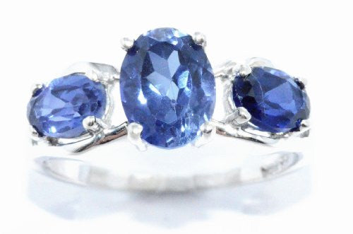 2 Ct Created Blue Sapphire Oval Ring .925 Sterling Silver Rhodium Finish