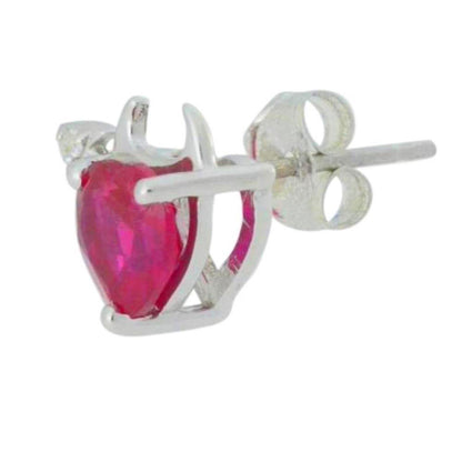 Created Ruby & Diamond Devil Heart Stud Earrings 14Kt White Gold