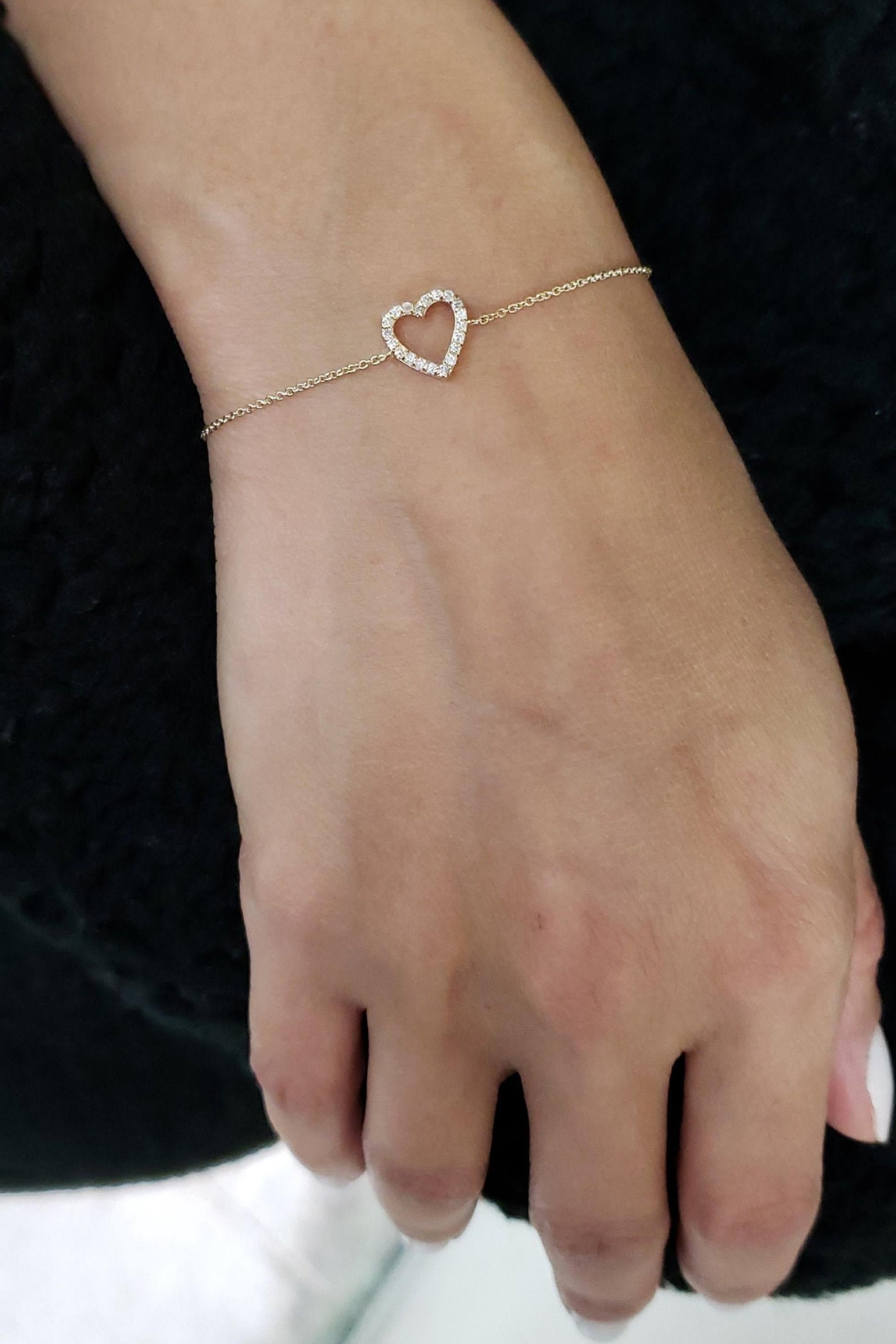 14Kt Gold Genuine Natural Diamond Open Heart Bracelet