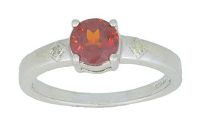 1 Ct Garnet & Diamond Round Ring .925 Sterling Silver Rhodium Finish