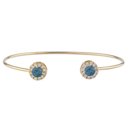 1 Ct London Blue Topaz Halo Design Round Bangle Bracelet 14Kt Yellow Gold Rose Gold Silver