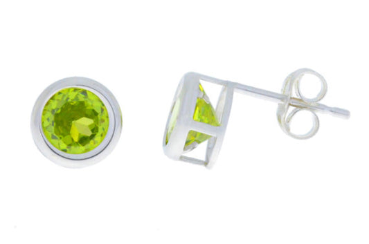 14Kt White Gold Peridot Round Bezel Stud Earrings