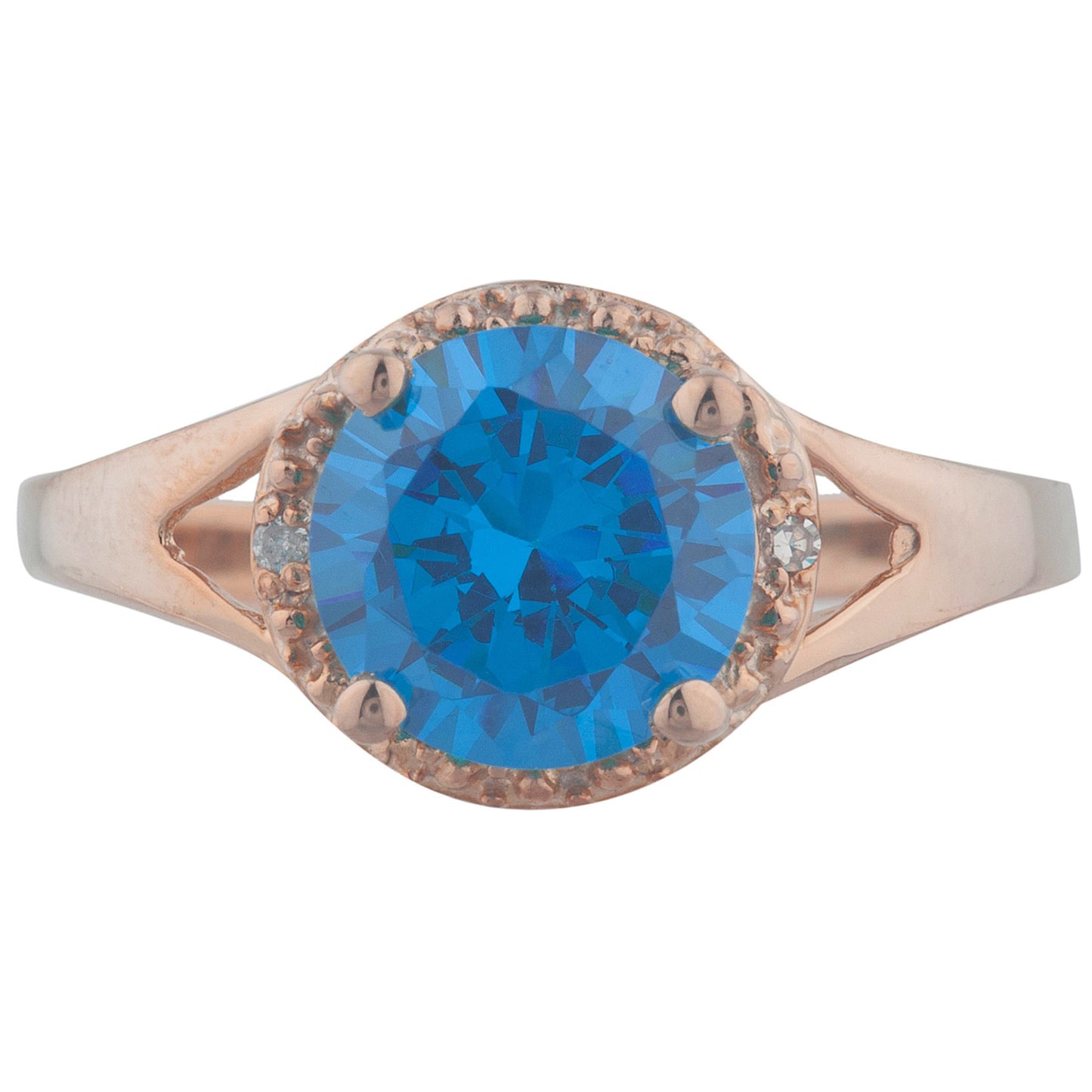 14Kt Gold 2 Ct Swiss Blue Topaz & Diamond Halo Design Round Ring