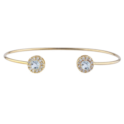 1 Ct Genuine Aquamarine Halo Design Round Bangle Bracelet 14Kt Yellow Gold Rose Gold Silver