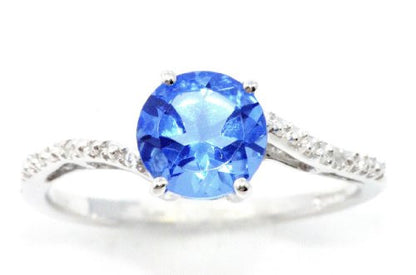 1.5 Ct Tanzanite & Diamond Round Ring .925 Sterling Silver Rhodium Finish