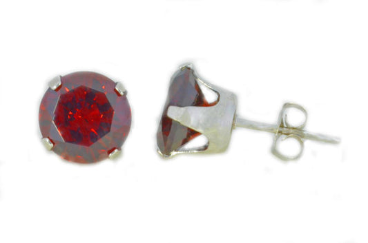 14Kt White Gold Garnet Round Stud Earrings