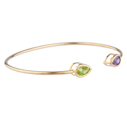 14Kt Gold Amethyst & Peridot Pear Bezel Bangle Bracelet