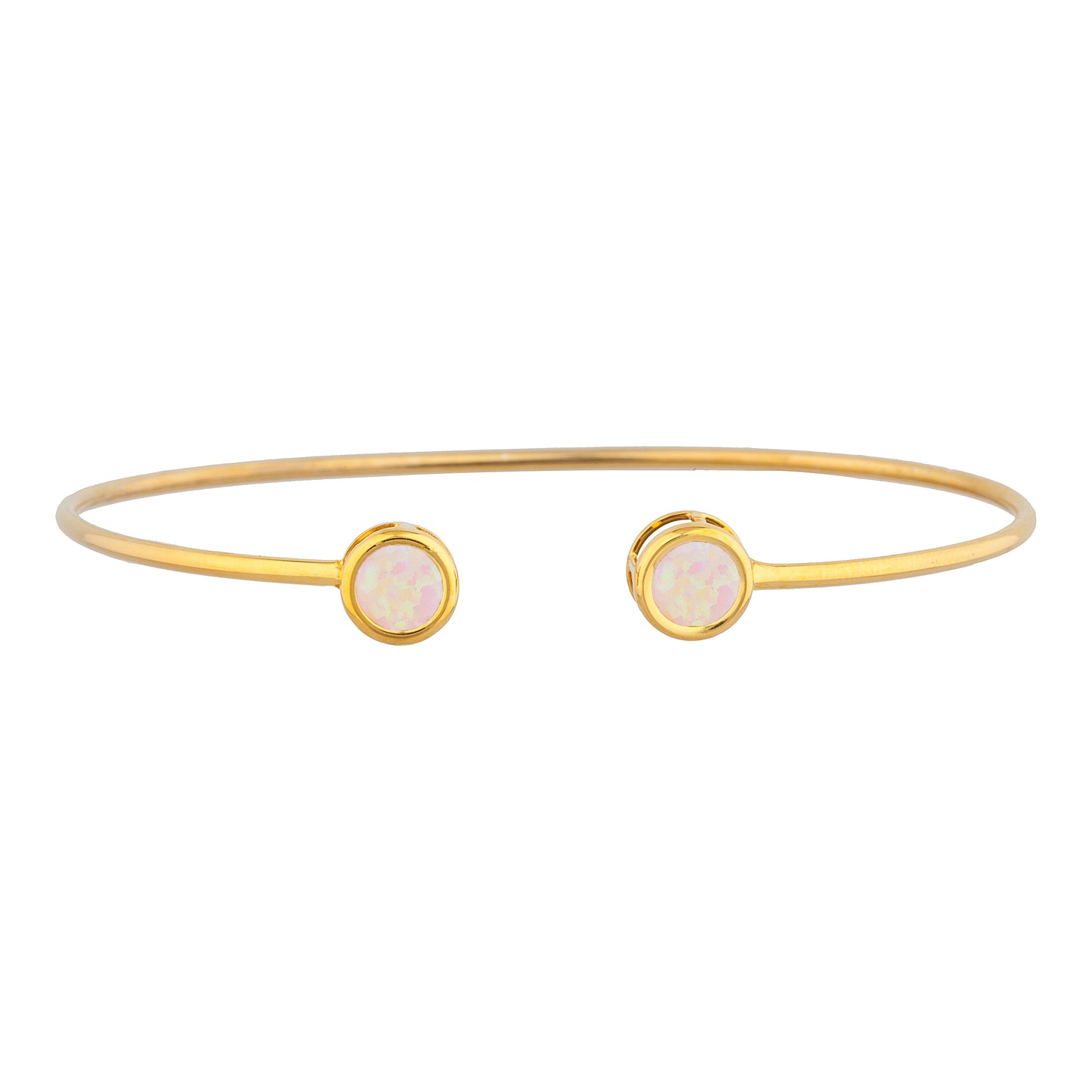 14Kt Yellow Gold Plated Pink Opal Round Bezel Bangle Bracelet