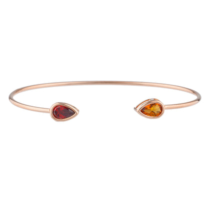 14Kt Gold Garnet & Orange Citrine Pear Bezel Bangle Bracelet