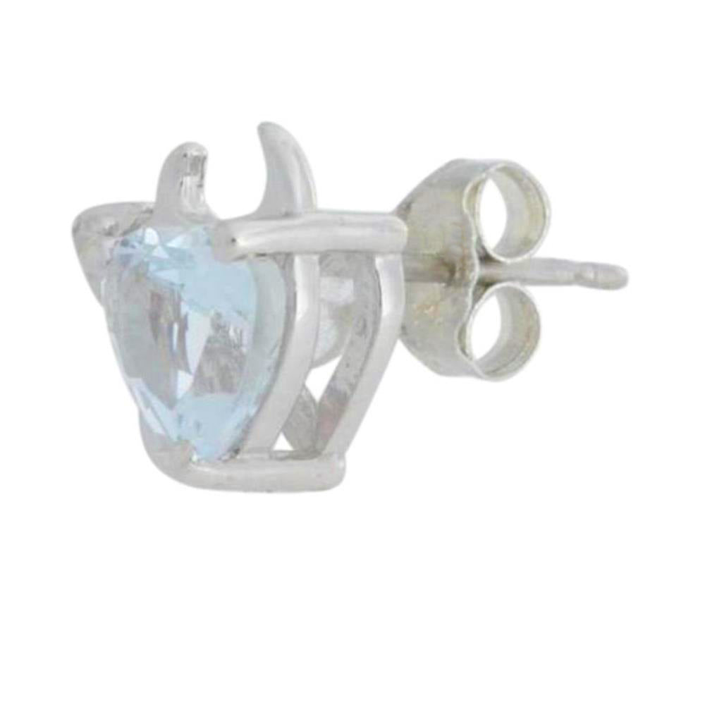 Aquamarine & Diamond Devil Heart Stud Earrings .925 Sterling Silver