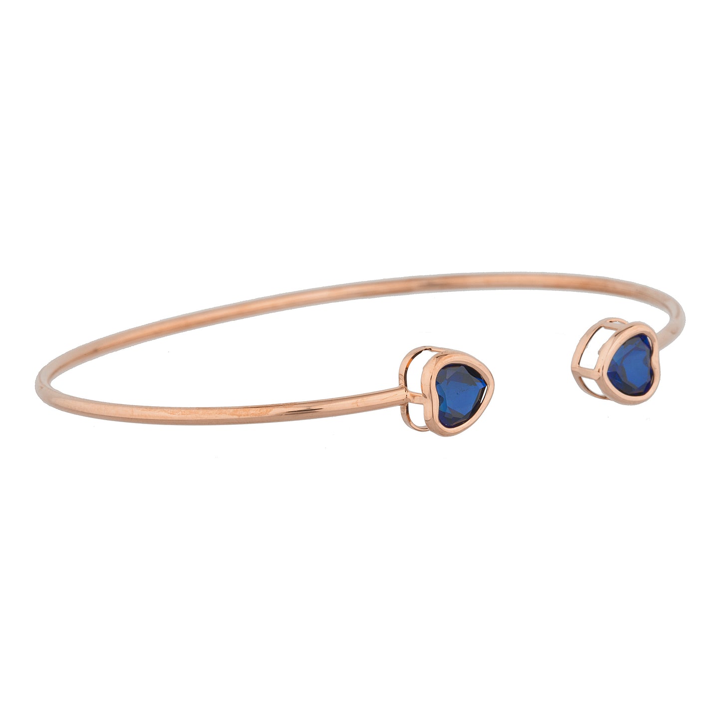 14Kt Rose Gold Plated Blue Sapphire Heart Bezel Bangle Bracelet