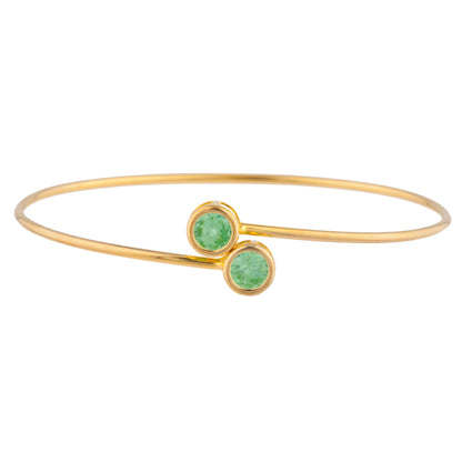 14Kt Yellow Gold Plated Green Sapphire Round Bezel Bangle Bracelet