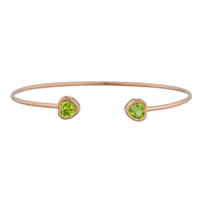 14Kt Gold Peridot Heart Bezel Bangle Bracelet