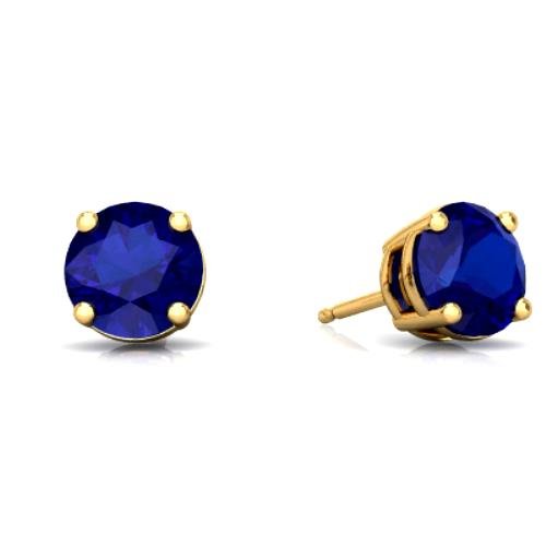 2 Ct Blue Sapphire Round Stud Earrings 14Kt Yellow Gold