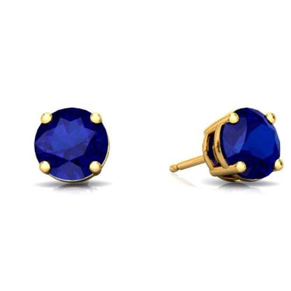 2 Ct Blue Sapphire Round Stud Earrings 14Kt Yellow Gold