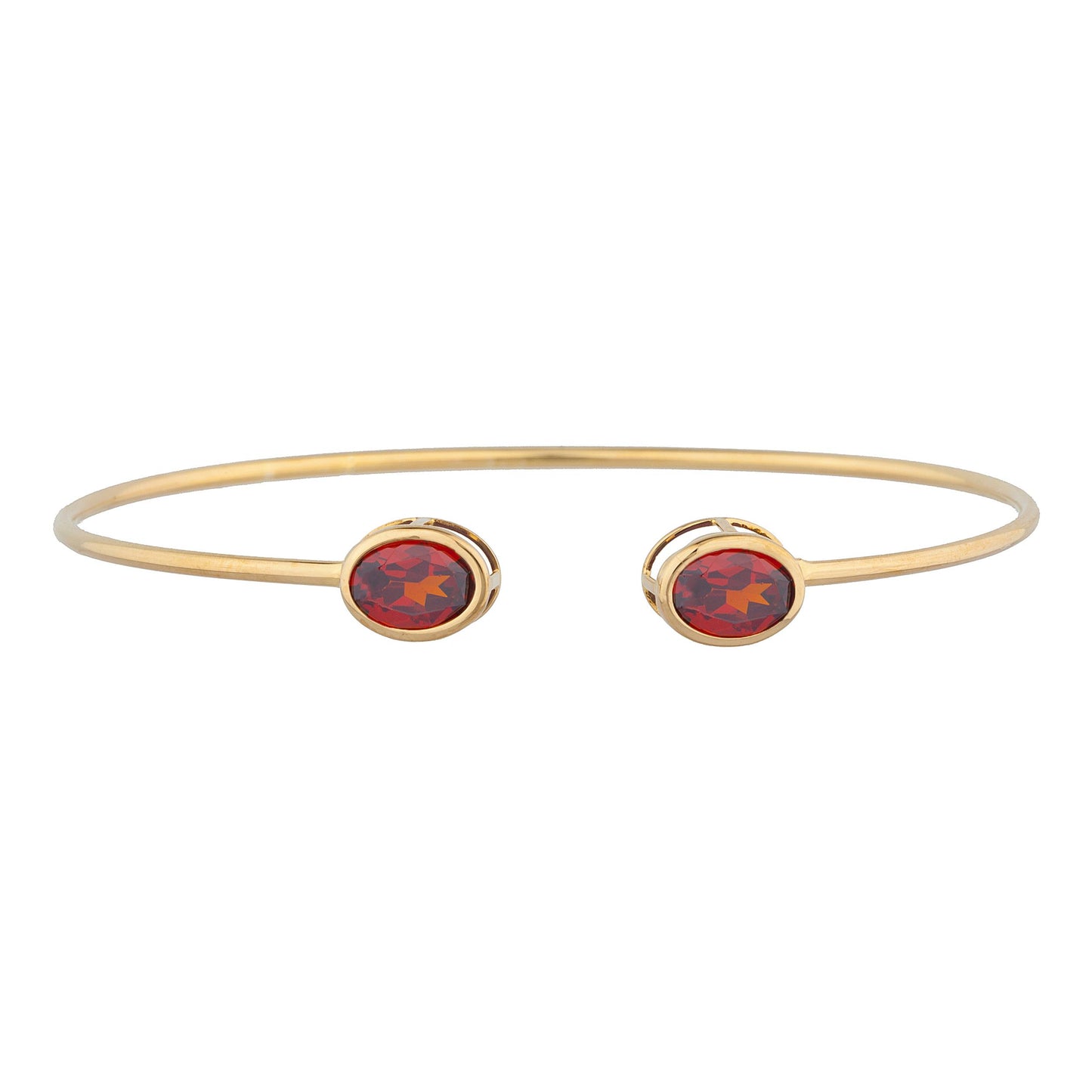 14Kt Gold Garnet Oval Bezel Bangle Bracelet