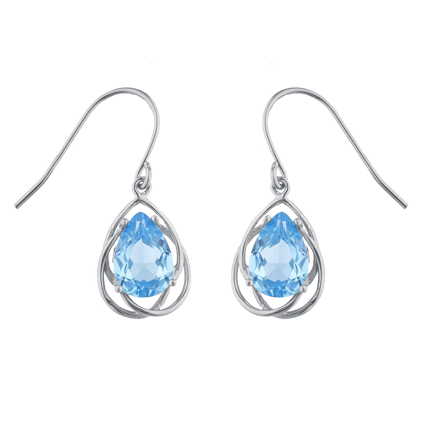 4 Ct Blue Topaz Pear Teardrop Design Dangle Earrings .925 Sterling Silver