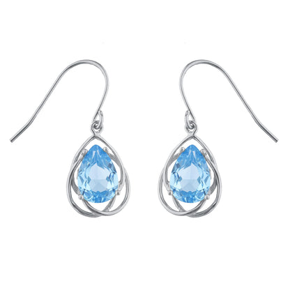 4 Ct Blue Topaz Pear Teardrop Design Dangle Earrings .925 Sterling Silver