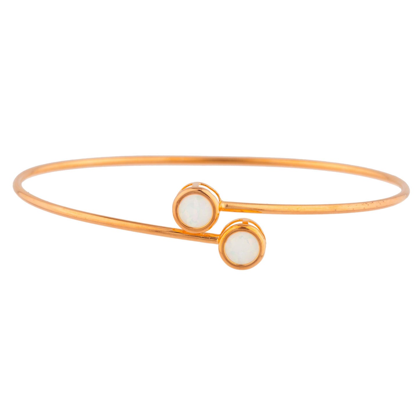 14Kt Rose Gold Plated Genuine Opal Round Bezel Bangle Bracelet