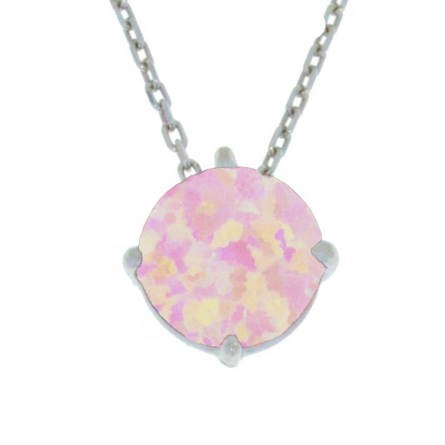 14Kt Gold Pink Opal Round Pendant Necklace