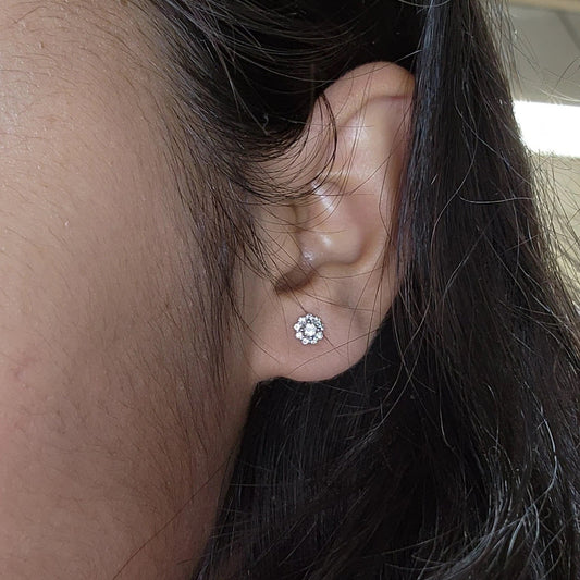 14Kt Gold 0.34 Ct Genuine Natural Diamond Halo Stud Earrings