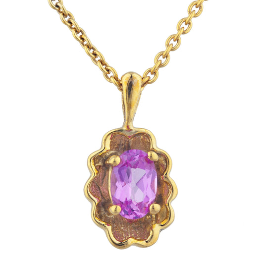 14Kt Yellow Gold Plated Pink Sapphire Oval Design Pendant