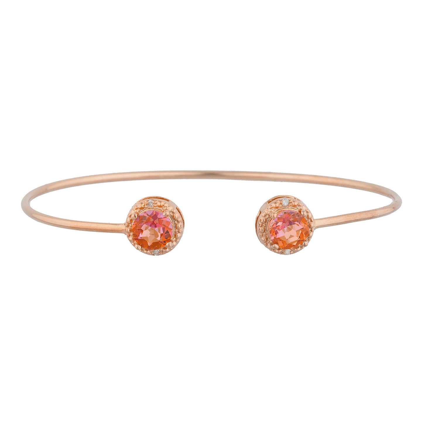 14Kt Rose Gold Plated Natural Ecstasy Mystic Topaz & Diamond Round Bangle Bracelet