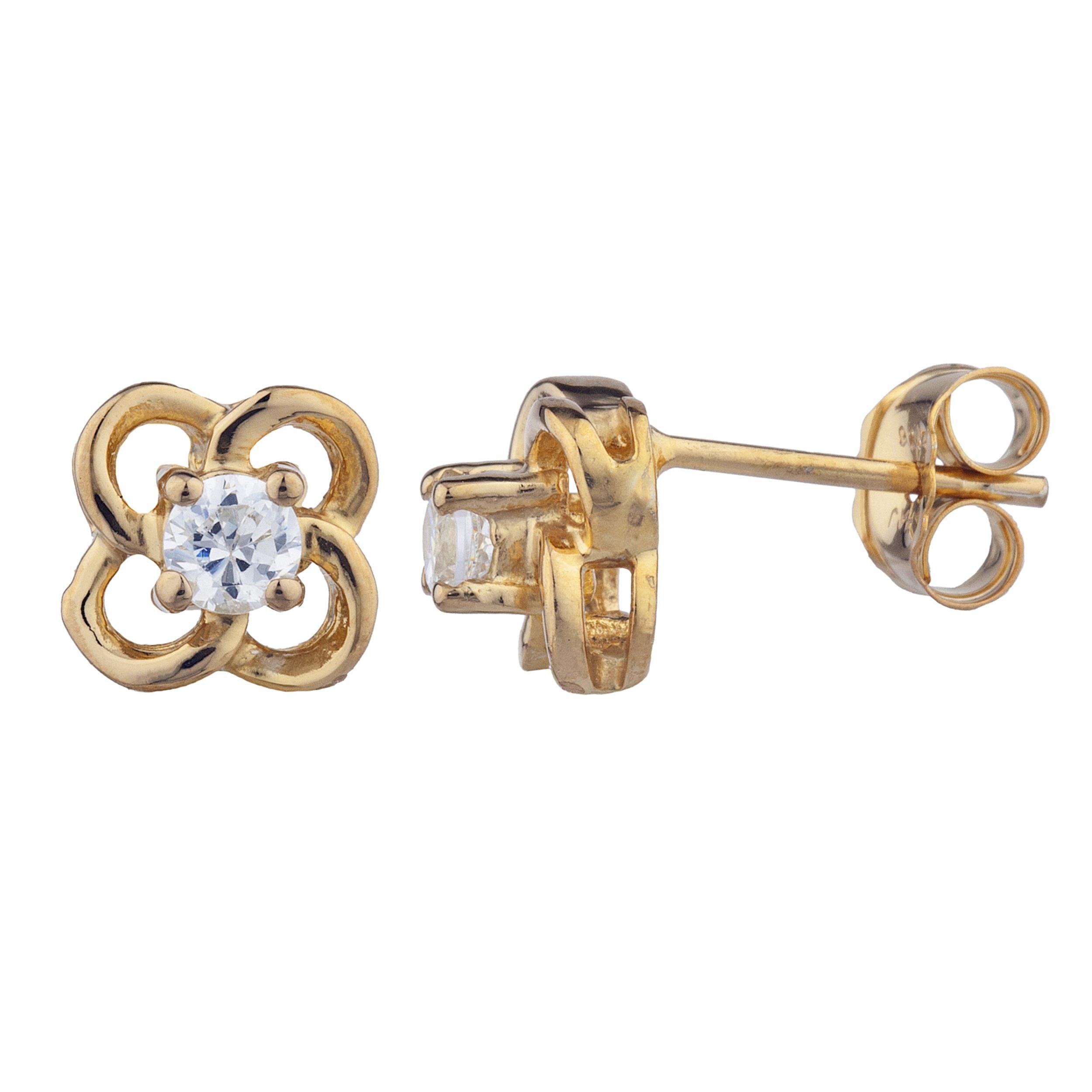 14Kt Gold Zirconia Love Knot Stud Earrings