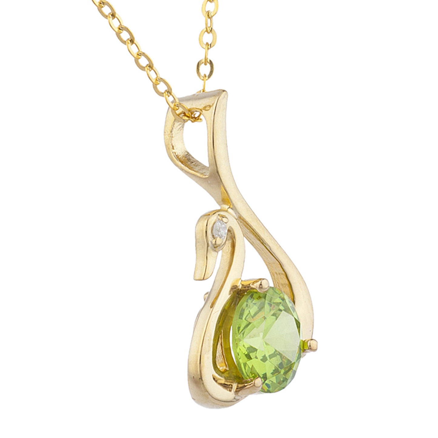 14Kt Yellow Gold Plated Peridot & Diamond Swan Pendant