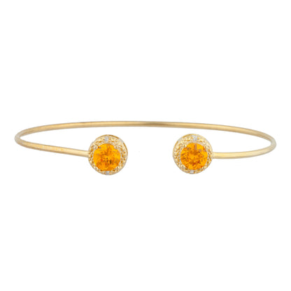 14Kt Gold Orange Citrine & Diamond Round Bangle Bracelet