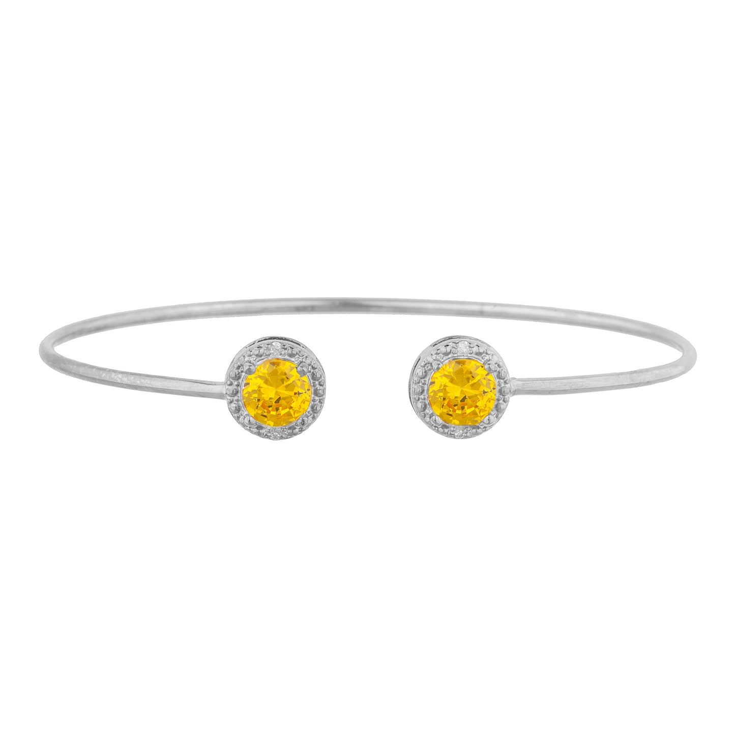 14Kt Gold Yellow Citrine & Diamond Round Bangle Bracelet