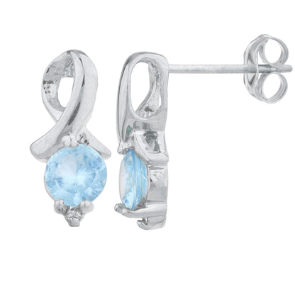 1 Ct Blue Topaz & Diamond Round Design Stud Earrings 14Kt White Gold