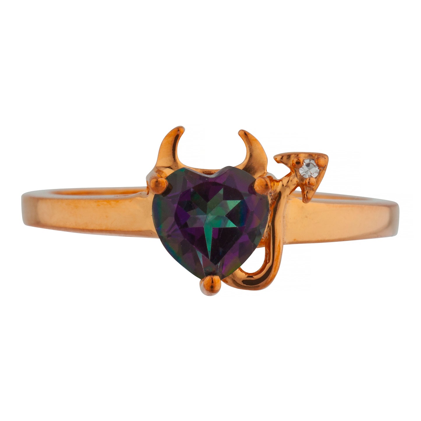 Natural Mystic Topaz & Diamond Devil Heart Ring 14Kt Yellow Gold Rose Gold Silver