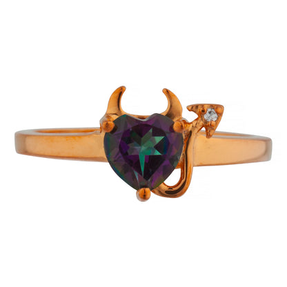 Natural Mystic Topaz & Diamond Devil Heart Ring 14Kt Yellow Gold Rose Gold Silver